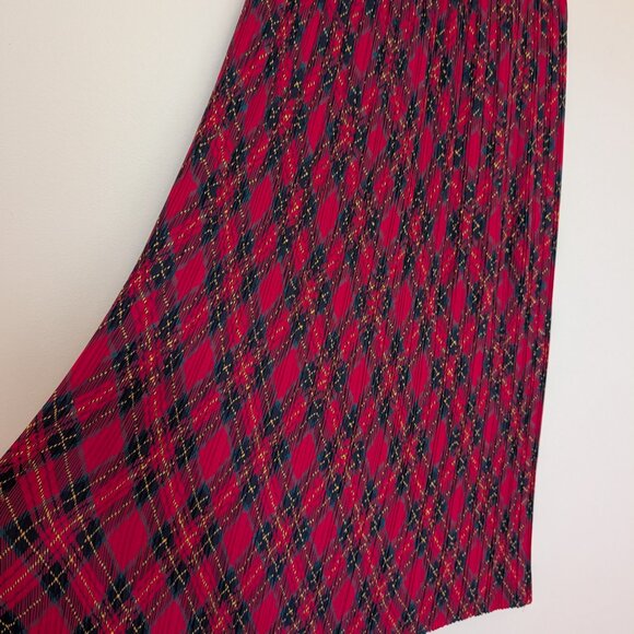 VINTAGE 1980s Koret tiny accordion pleated red plaid lightweight skirt EUC - Picture 2 of 8